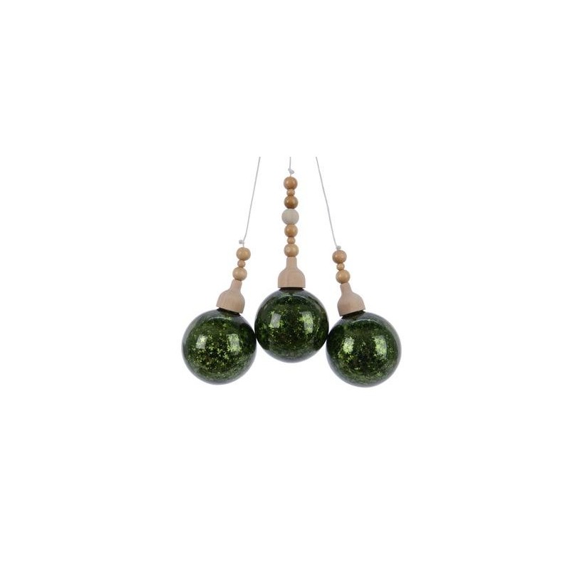 Bundle of Green Balls 5 cm with Glitter. Set of 3