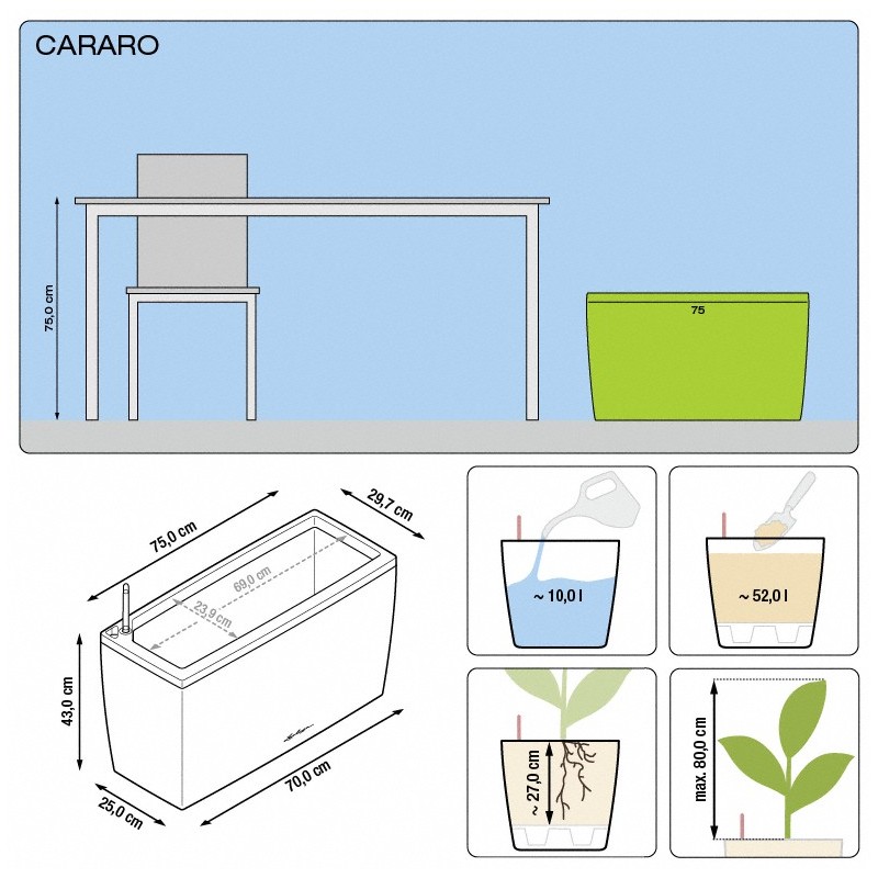 Planter Cararo 75 Lechuza Complete Set