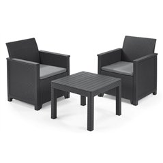 Keter Set 2 Armchairs + Open Coffee Table EMMA BALCONY Graphite