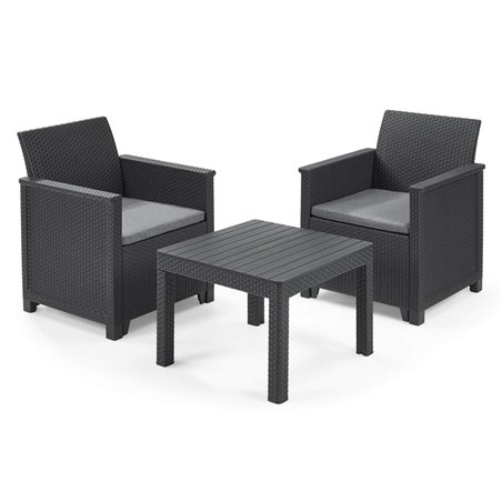 Keter Set 2 Sessel + offener Couchtisch EMMA BALCONY Graphit