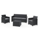 Keter-Set mit 2 Sesseln + 3-Sitzer-Sofa + EMMA LOUNGE Graphit-Aufbewahrungstisch