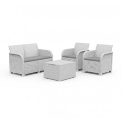 Keter Set 2 Sessel + Sofa + ROSALIE LOUNGE Aufbewahrungstisch Weiß