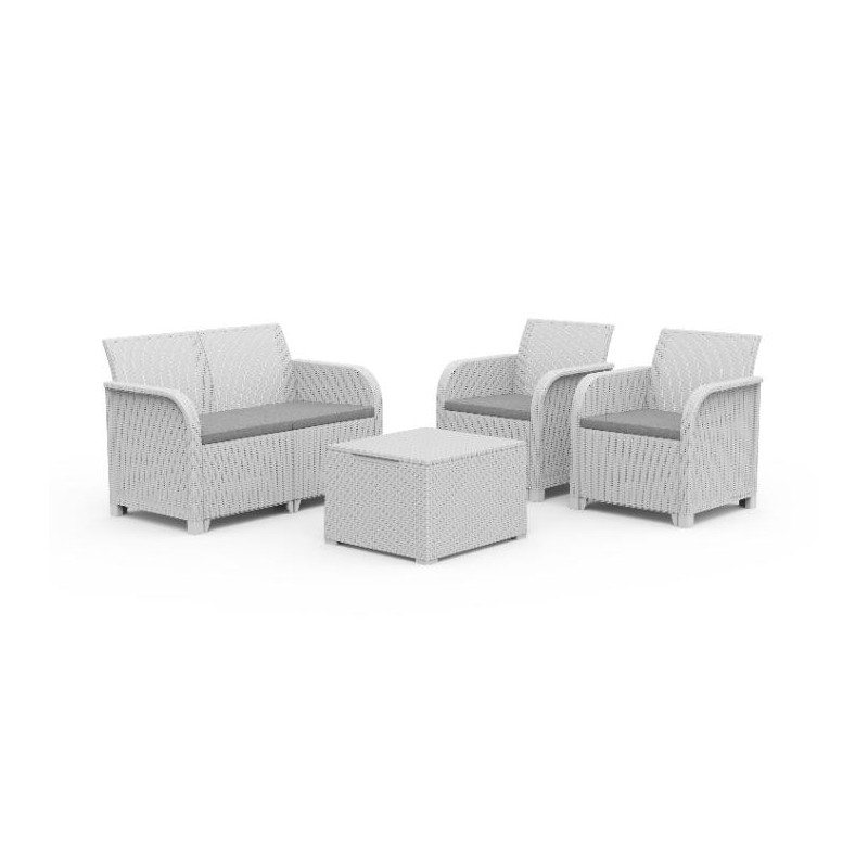 Keter Set 2 Sessel + Sofa + ROSALIE LOUNGE Aufbewahrungstisch Weiß