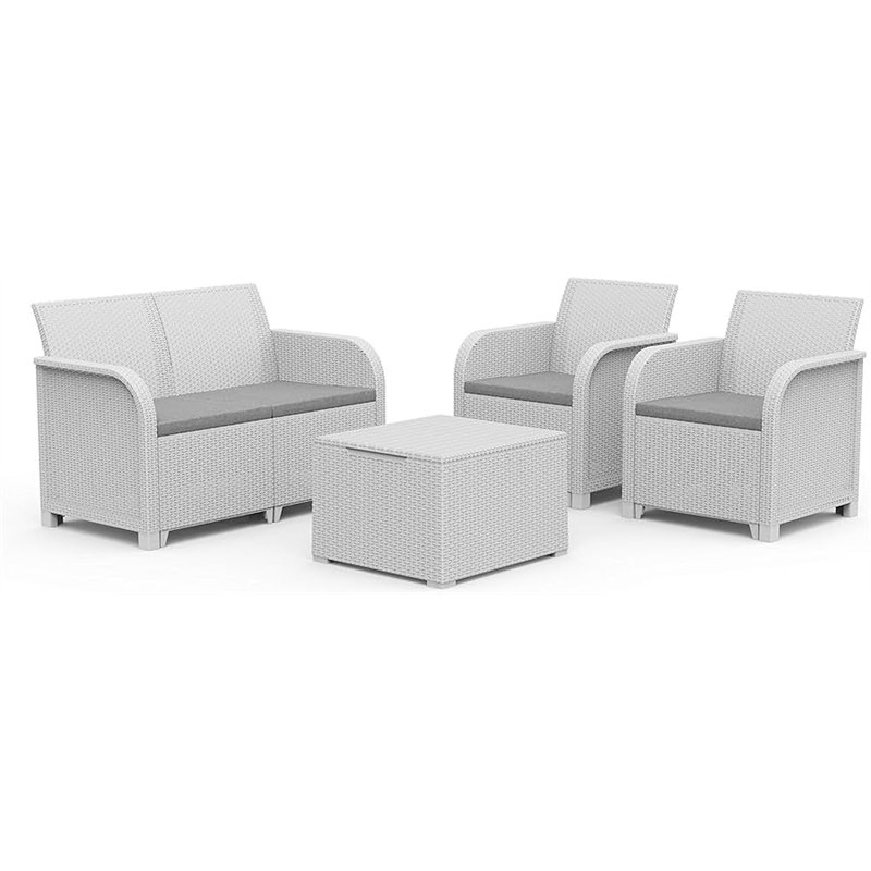 Keter Set 2 Sessel + Sofa + ROSALIE LOUNGE Aufbewahrungstisch Weiß