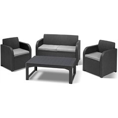 Keter Set 2 Sessel + Sofa + offener anhebbarer Couchtisch CAROLINA LOUNGE Graphit
