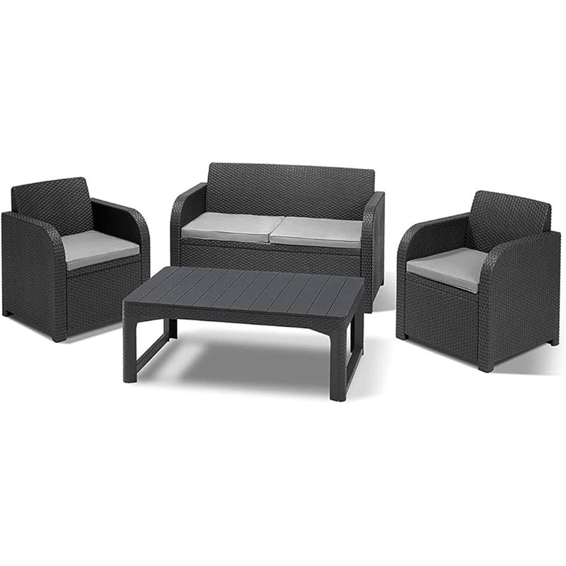 Keter Set 2 Sessel + Sofa + offener anhebbarer Couchtisch CAROLINA LOUNGE Graphit Keter Set 2 Sessel + Sofa + offener anhebbarer Couchtisch CAROLINA LOUNGE Graphit