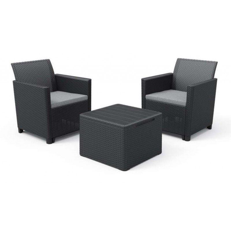 Keter Set 2 Armchairs + Coffee Table CLAIRE BALCONY SET Graphite Keter Set 2 Armchairs + Coffee Table CLAIRE BALCONY SET Graphite