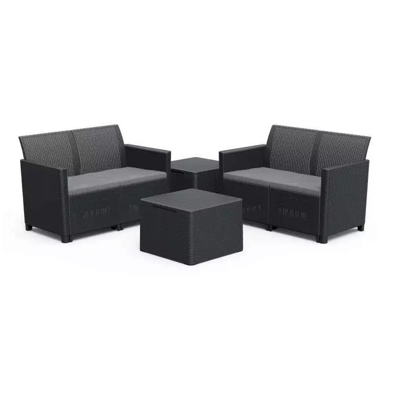 Keter Set 2 Sofas + 2 Coffee Tables Containers CLAIRE DOUBLE SOFA STORAGE TABLE Graphite