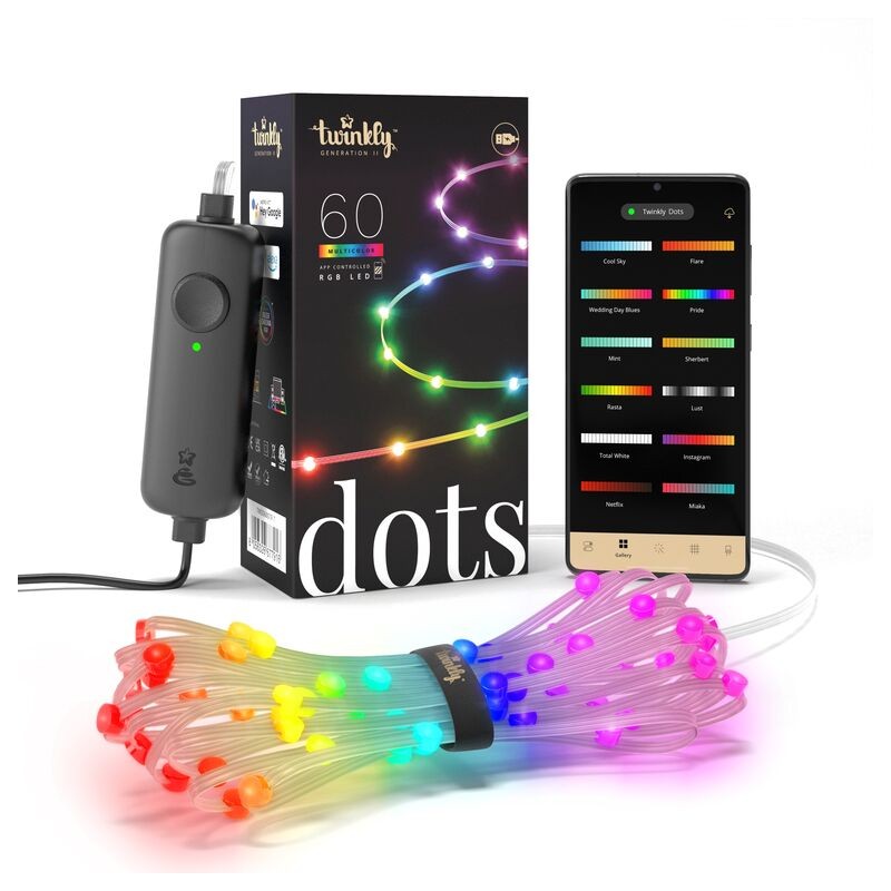 Twinkly DOTS Strip 3 m 60 LED RGB USB BT + WiFi Transparentes Kabel