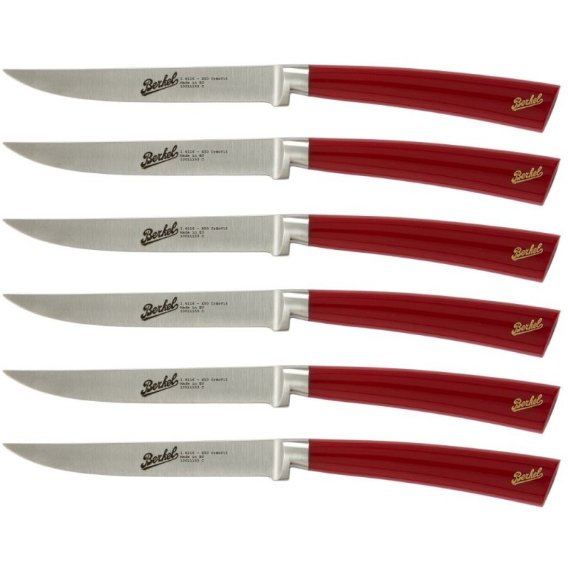 Berkel Elegance Set of 6 steak knives in Red steel