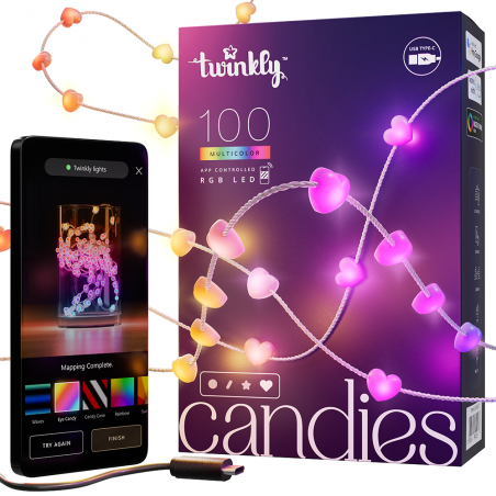 Twinkly CANDIES Herzförmige intelligente Weihnachtsbeleuchtung, 100 RGB-LEDs, transparentes Kabel der zweiten Generation