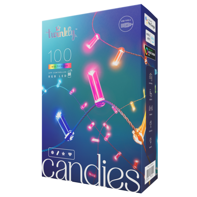Twinkly CANDIES Smart Candle Christmas Lights 100 RGB LEDs II Generation Green Cable