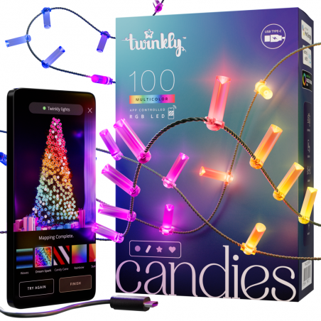 Twinkly CANDIES Smart Candle Christmas Lights 100 RGB LEDs II Generation Green Cable