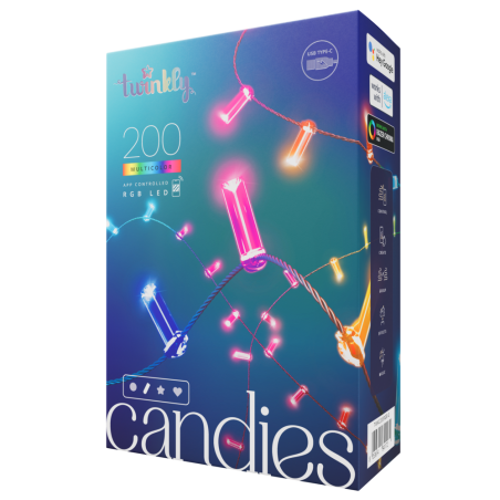 Twinkly CANDIES Intelligente Kerzen-Weihnachtsbeleuchtung, 200 RGB-LEDs, grünes Kabel der zweiten Generation