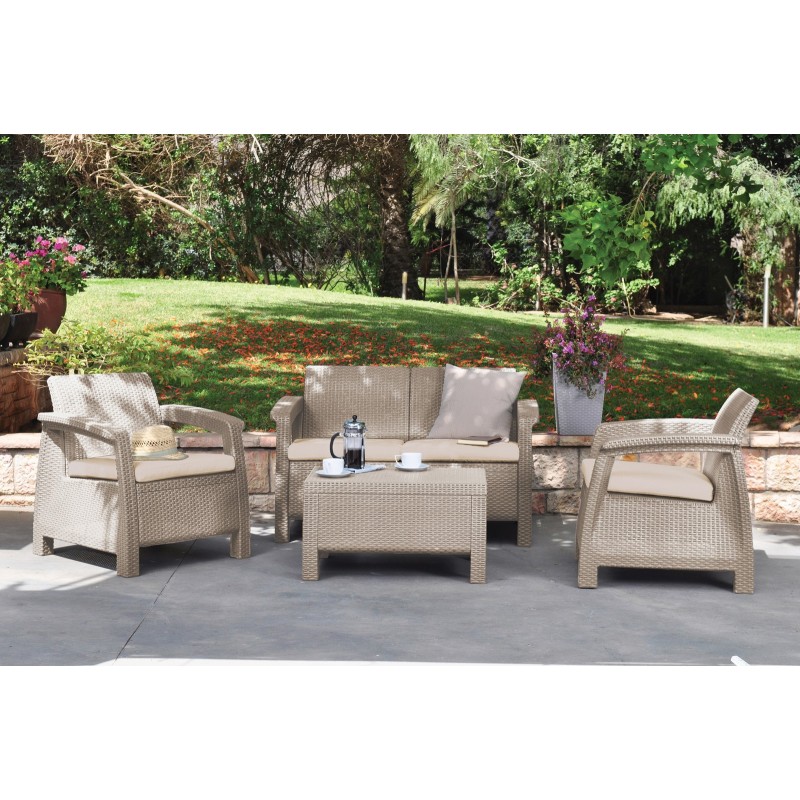 Keter Set Lounge CORFU' Cappuccino Sofa + 2 Sessel + offener Couchtisch Keter Set Lounge CORFU' Cappuccino Sofa + 2 Sessel + offener Couchtisch