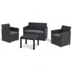 Keter Lounge-Set MARIE Graphite Sofa + 2 Sessel + offener Couchtisch