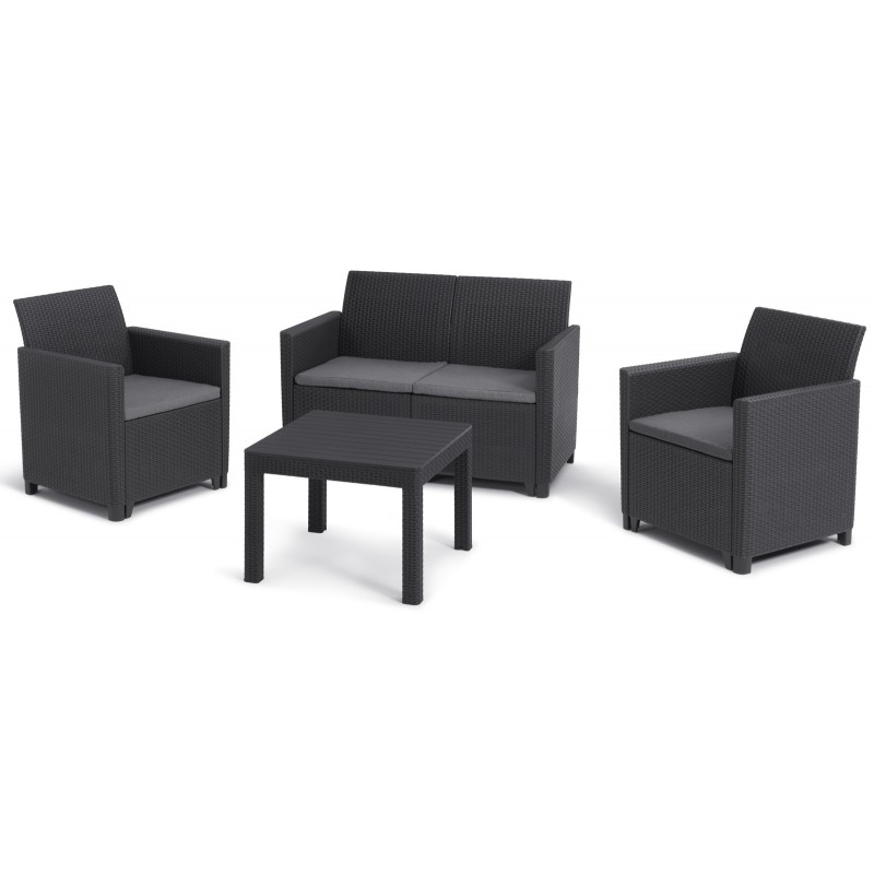 Keter Lounge-Set MARIE Graphite Sofa + 2 Sessel + offener Couchtisch Keter Lounge-Set MARIE Graphite Sofa + 2 Sessel + offener Couchtisch