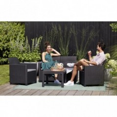 Keter Lounge-Set MARIE Graphite Sofa + 2 Sessel + offener Couchtisch