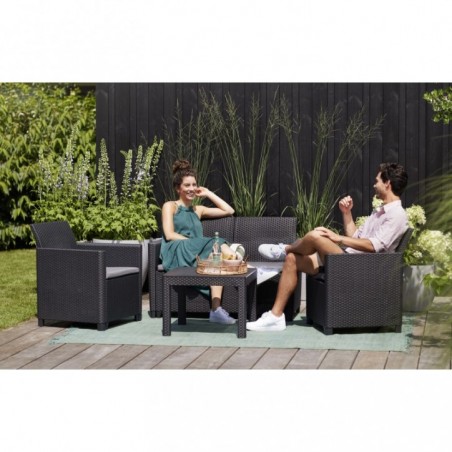 Keter Lounge-Set MARIE Graphite Sofa + 2 Sessel + offener Couchtisch