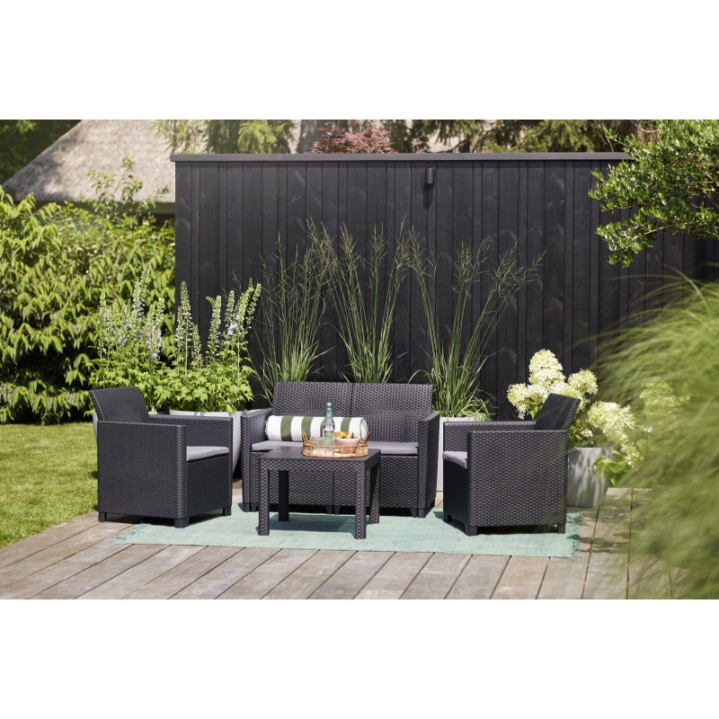 Keter Lounge-Set MARIE Graphite Sofa + 2 Sessel + offener Couchtisch