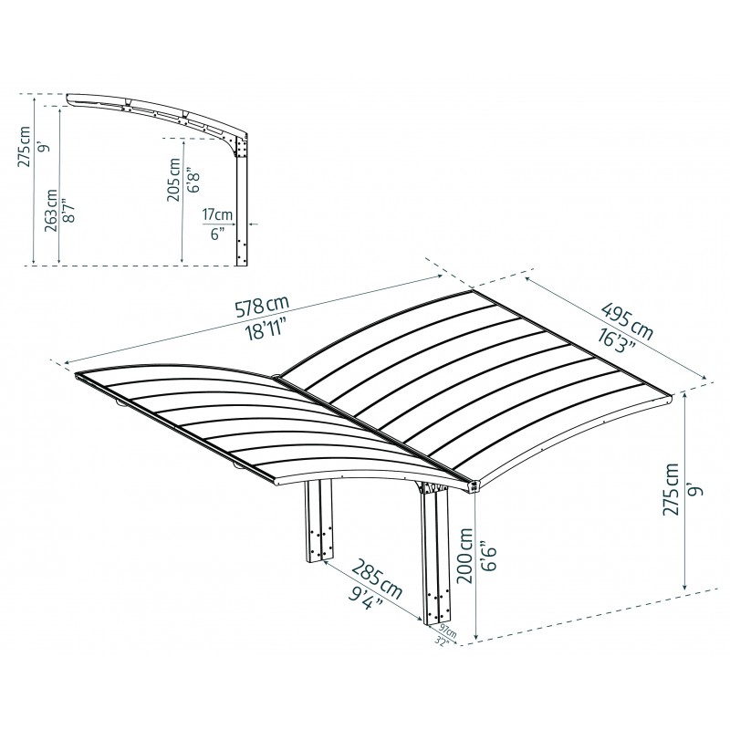Canopia Arizona Wave Carport doppio in Aluminium 6x5 m Canopia Arizona Wave Carport doppio in Aluminium 6x5 m