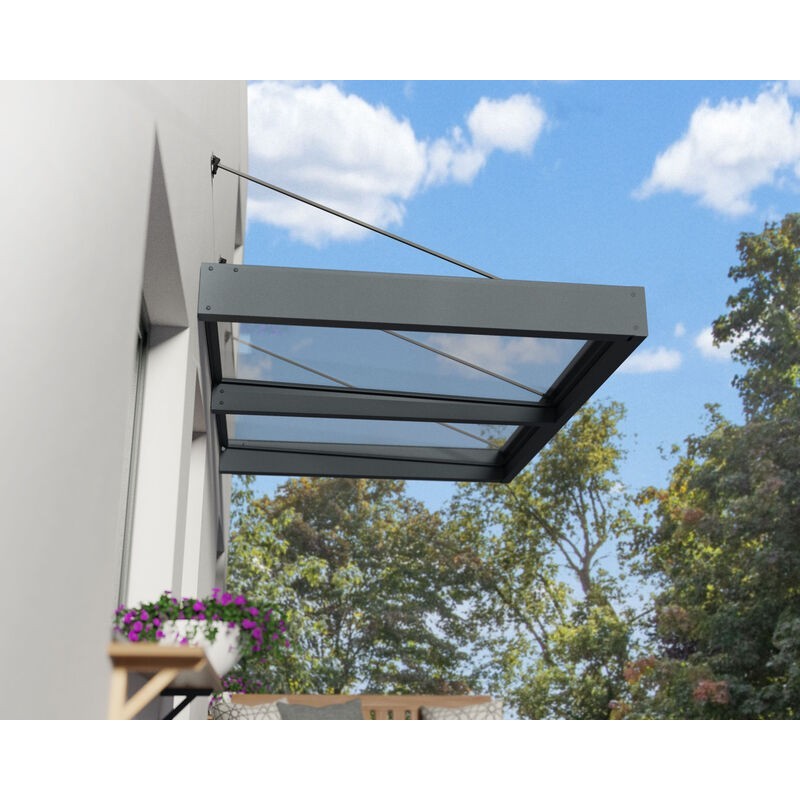 Canopia Sophia XL Türvordach 192x140x67 cm - grauer Rahmen, transparente Platte