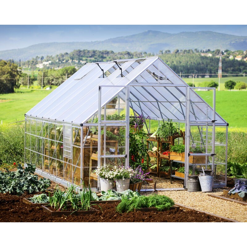 Canopia Balance Hybrid-Gartengewächshaus aus Polycarbonat, 484 x 304 x 257 cm, silberfarben