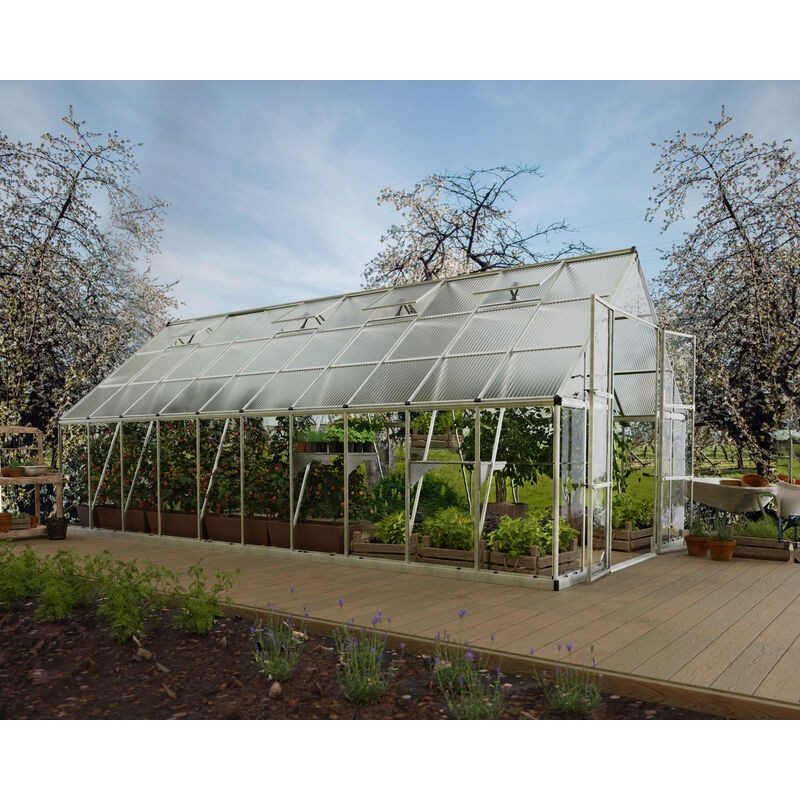 Canopia Balance Hybrid-Gartengewächshaus aus Polycarbonat, 604 x 304 x 257 cm, silberfarben