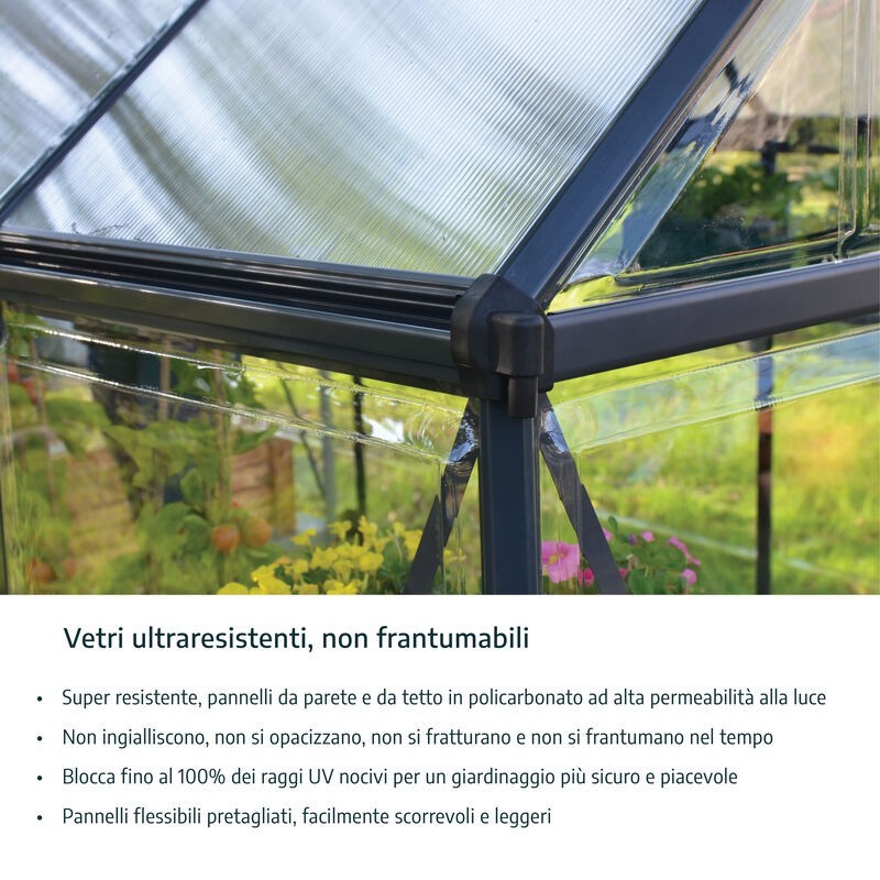 Canopia Balance Hybrid-Gartengewächshaus aus Polycarbonat, 844 x 304 x 257 cm, silberfarben