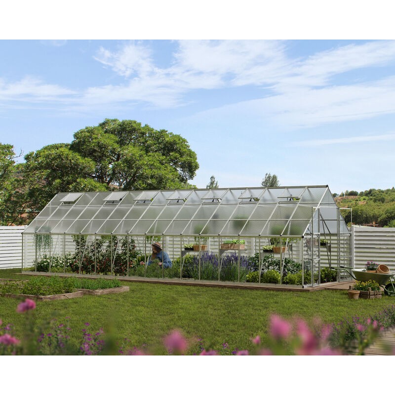 Canopia Balance Hybrid-Gartengewächshaus aus Polycarbonat, 964 x 304 x 257 cm, silberfarben