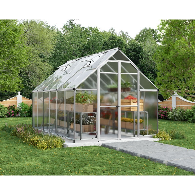 Canopia Essence Doppelschicht-Gartengewächshaus aus Polycarbonat, 367 x 244 x 229 cm, silberfarben