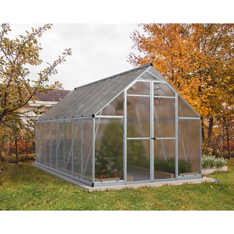 Canopia Essence Doppelschicht-Gartengewächshaus aus Polycarbonat, 487 x 244 x 229 cm, silberfarben