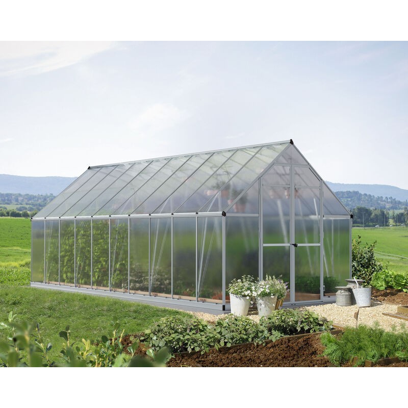 Canopia Essence Doppelschicht-Gartengewächshaus aus Polycarbonat, 607 x 244 x 229 cm, silberfarben