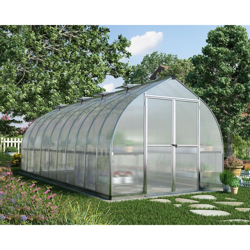 Canopia Bella Doppelsteg-Gartengewächshaus aus Polycarbonat 613x244x219 cm Silber