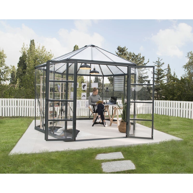 Canopia Oasis Sechseckiges Gartengewächshaus aus Polycarbonat 363x316x289 cm Grau