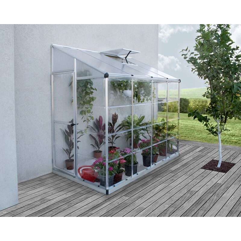 Canopia Anbau-Gartengewächshaus aus silbernem Polycarbonat, 244 x 124 x 225 cm, Hybrid