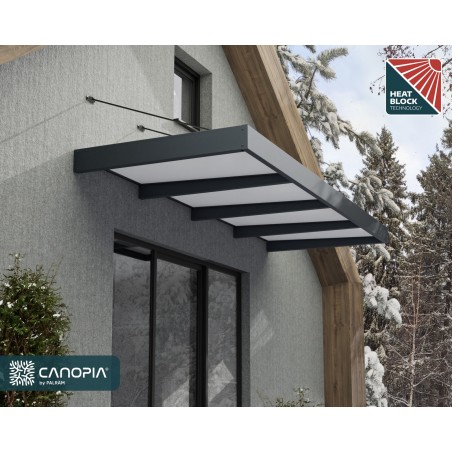Canopia Sophia XL Türvordach 380x140 cm - grauer Rahmen, opalweiße Paneele