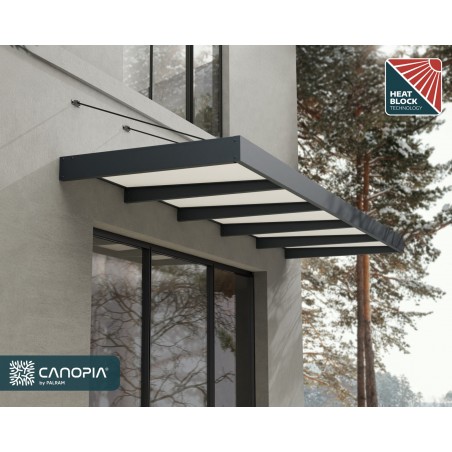 Canopia Sophia XL Türvordach 470x140 cm - grauer Rahmen, opalweiße Paneele