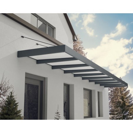 Canopia Sophia XL Türvordach 850x140 cm - grauer Rahmen, opalweiße Paneele