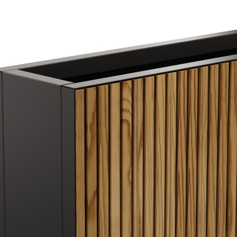 Hoher Herstera Pflanzkübel DECO PLANTER DIVIDER 25 aus Metall Schwarz und Holz 100x25x80 cm