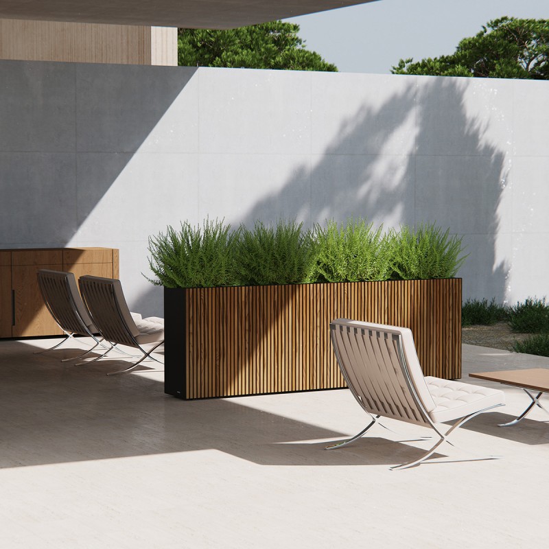 High planter Herstera DECO PLANTER DIVIDER 40 in Black Metal and Wood 100x40x80 cm