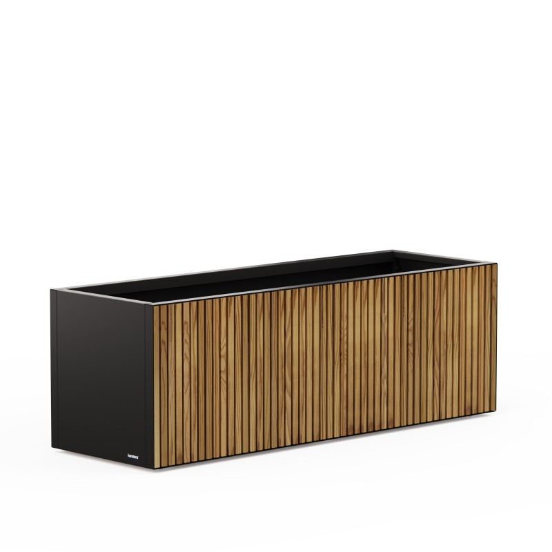 Herstera DECO PLANTER Metall-Pflanzgefäß Schwarz & Holz 150x50x50 cm
