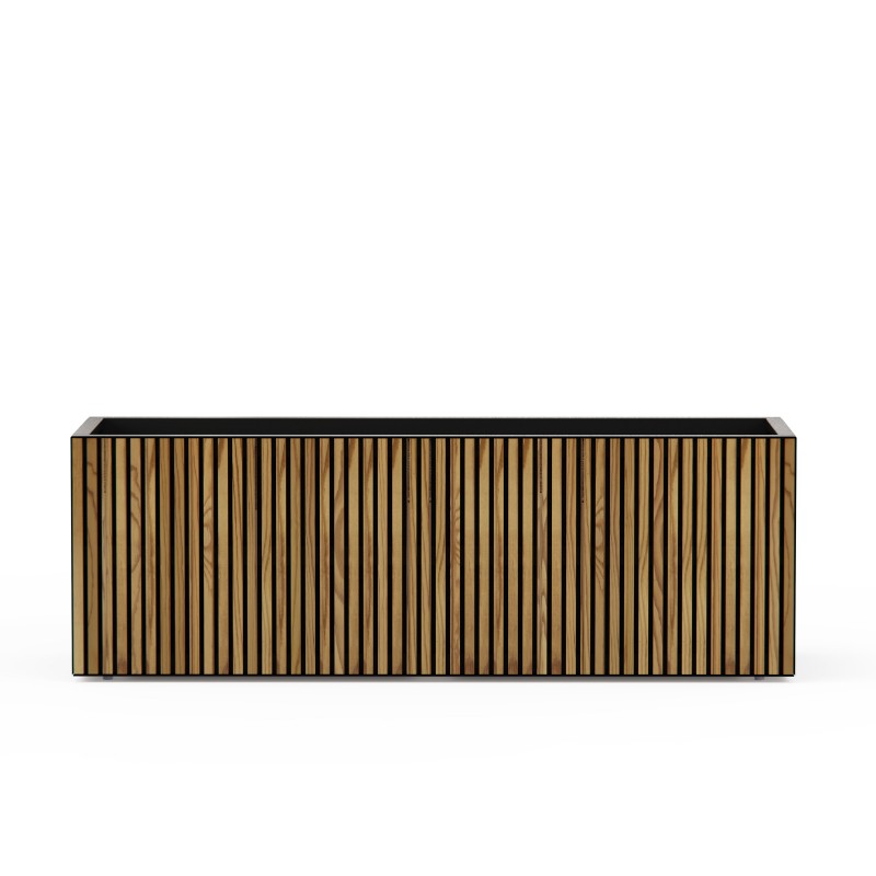 Herstera Pflanzkübel DECO PLANTER aus Metall Schwarz und Holz 150x50x50 cm