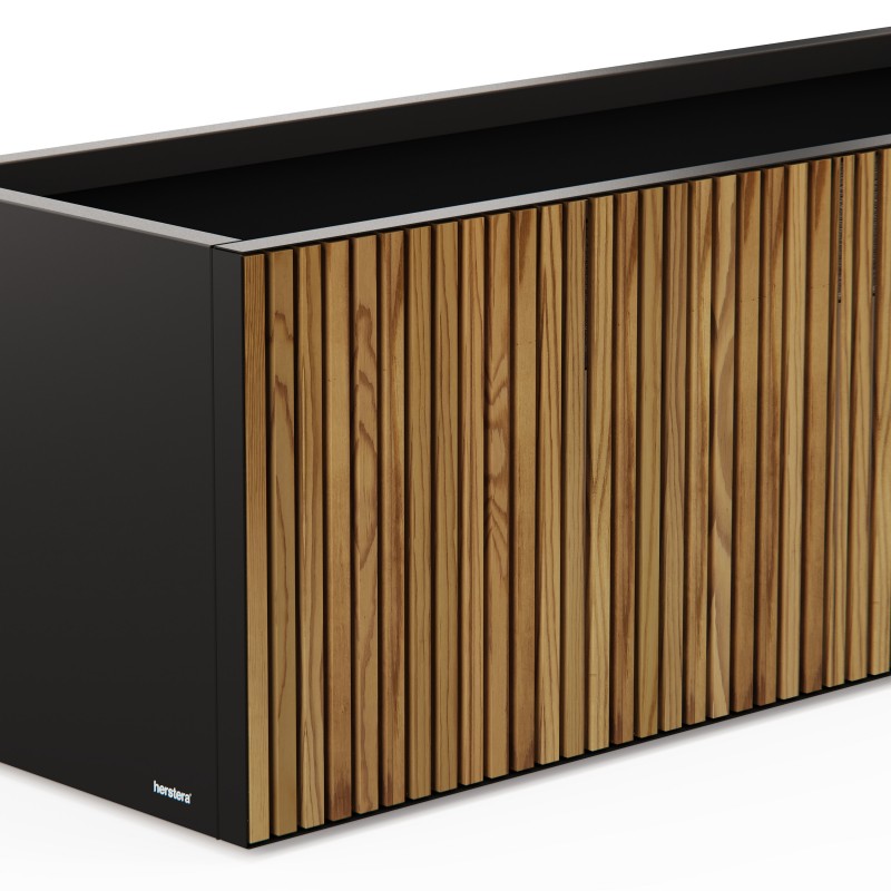 Herstera Pflanzkübel DECO PLANTER aus Metall Schwarz und Holz 150x50x50 cm