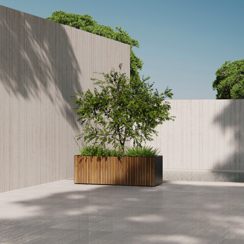 Herstera DECO PLANTER Metall-Pflanzgefäß Schwarz & Holz 150x50x50 cm