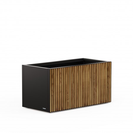 Herstera Pflanzkübel DECO PLANTER aus Metall Schwarz und Holz 100x50x50 cm