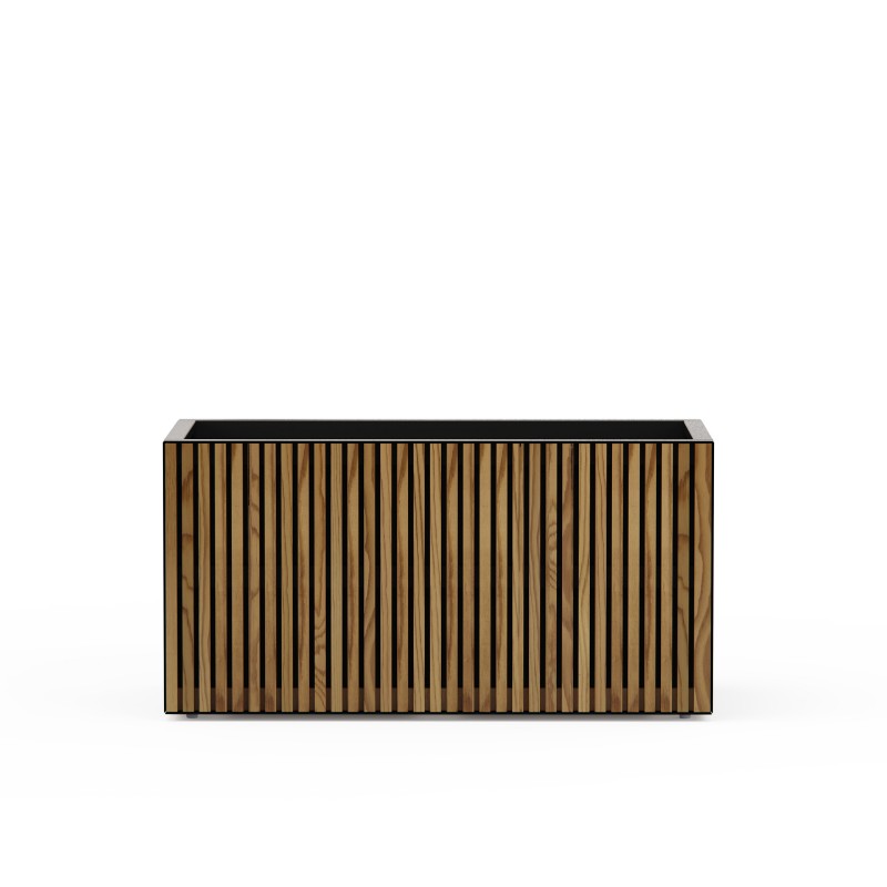 Herstera Pflanzkübel DECO PLANTER aus Metall Schwarz und Holz 100x50x50 cm