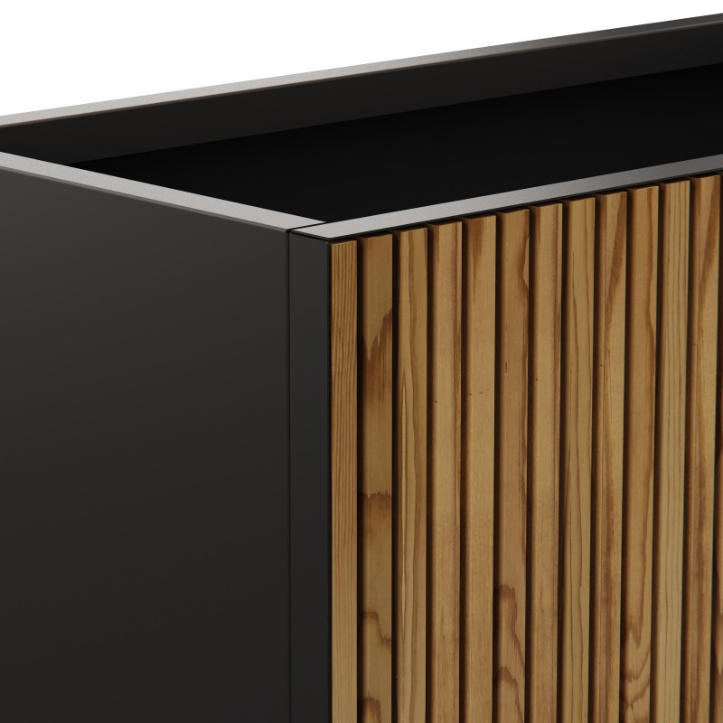 Herstera DECO PLANTER Metall-Pflanzgefäß Schwarz & Holz 100x50x50 cm