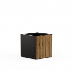 Herstera Pflanzkübel DECO PLANTER CUBE aus Metall Schwarz und Holz 50x50x50 cm