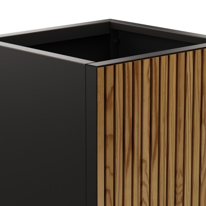 Herstera Pflanzkübel DECO PLANTER CUBE aus Metall Schwarz und Holz 50x50x50 cm